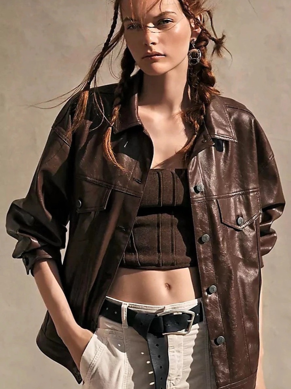 NWOT - Anthropologie Leather Shacket Brown Leather-Style Jacket
